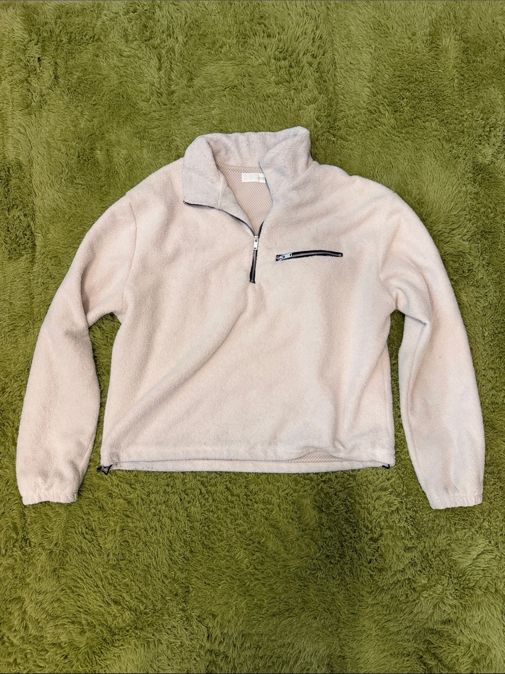 Zara White Fleece Half-Zip Pullover